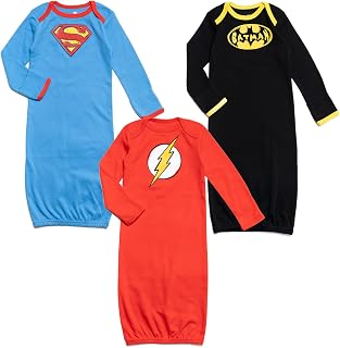 DC Comics Justice League The Flash Superman Batman Baby 3 Pack Sleeper Gowns Newborn