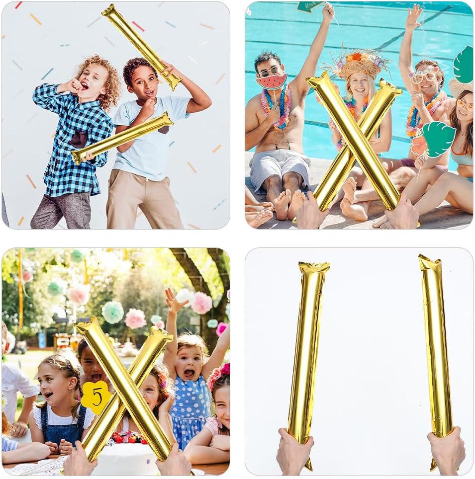 Kisangel 20pcs Round Head Boom Sticks, Aluminum Foil Cheering Thunder Sticks, Inflatable Noise Makers for Football Soccer Party Props Accessories