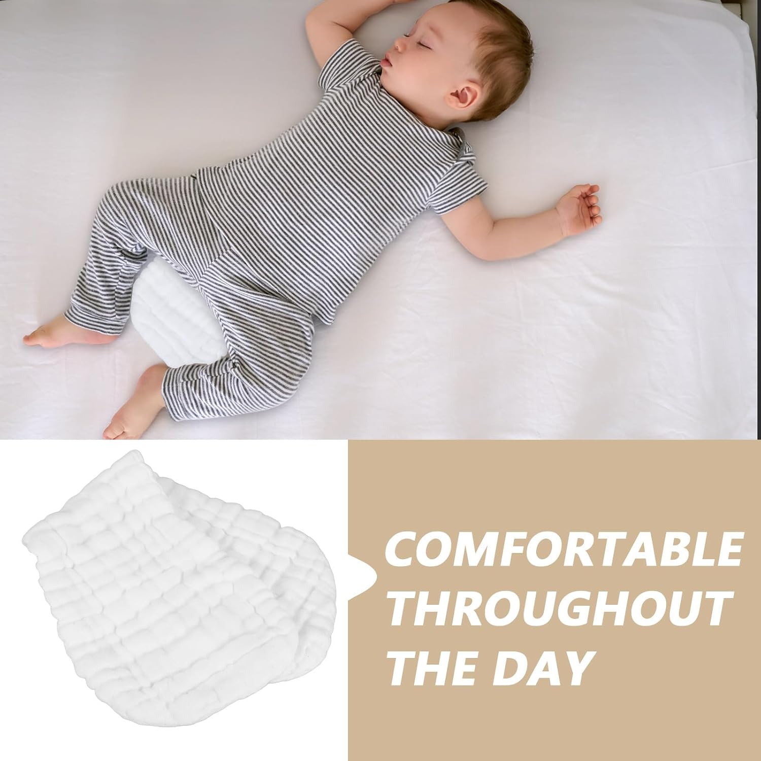 Reusable Cotton Gauze Diaper Insert Pad with High Absorbency and Peanut Shape, Soft Washable Cloth Diaper Accessory for Sensitive Skin