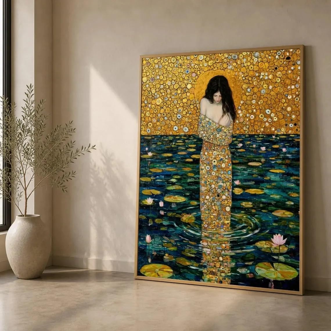 Gustav Klimt Serpiente de Agua Lienzo Arte de Pared Mujer Abstracta en el Agua Póster Impresión Lienzo Pintura Decoración del Hogar (30x45cm/marco interno)