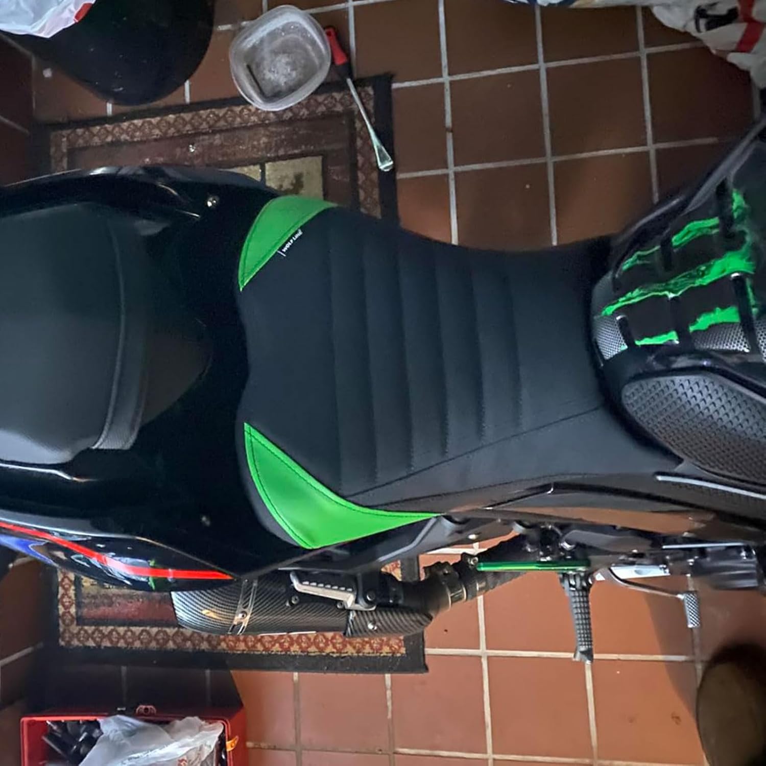 Motorcycle compatible with Front & Rear Anti-Slip Seat Kawasaki Ninja 400 NINJA400 2018-2025 Z400 Accessories 2019-2024 - Driver Passenger Pillion Cushion Set(Front Seat-Green)