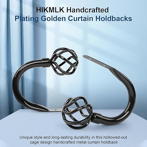 Miniatura 9 de Ganchos de metal hechos a mano para cortinas, 2 piezas, decoración negro mate para pared, soportes laterales resistentes, accesorios para cortinas y