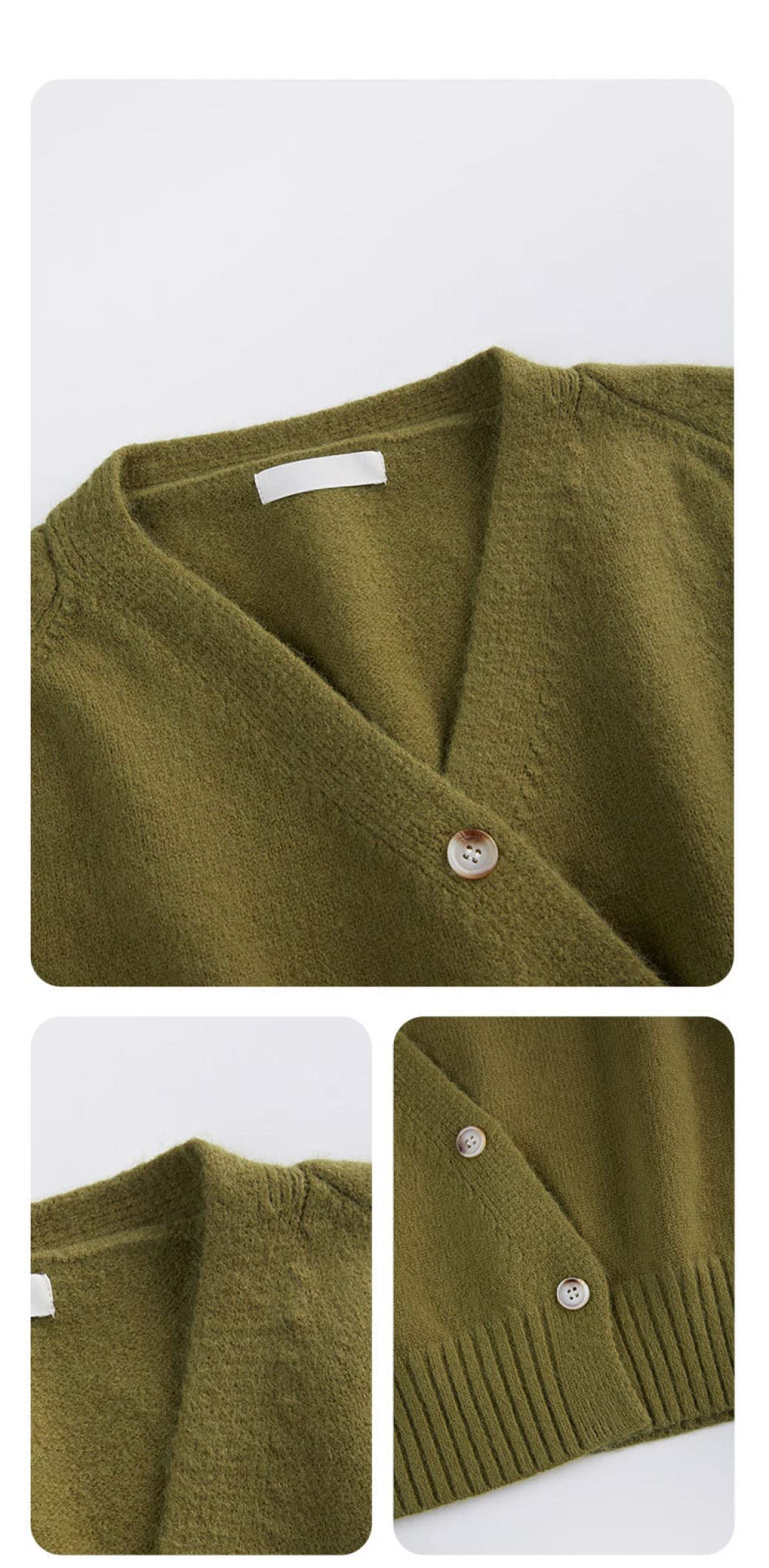 Cardigan Femme Col V – Vert, Coutures Arc-en-ciel, Tricot Doux, Boutons Ouverts, Pour Automne/hiver, Manches Longues