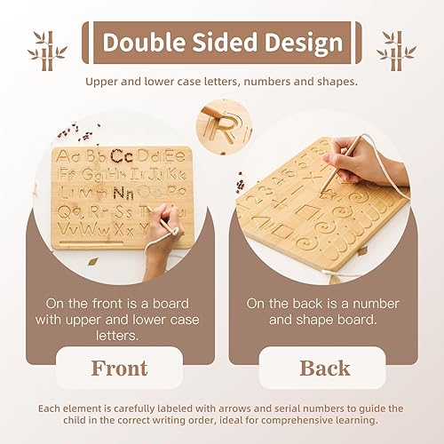 Miniatura 4 de Montessori - Tabla de seguimiento de números del alfabeto de madera  Tablero de práctica del alfabeto de madera de doble cara Juguetes educativos de