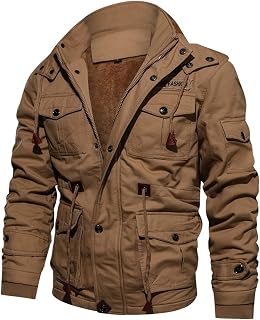 BYONIC Winter Fleece Cargo Jackets for Men, Warm Hooded Coat Thermal Thick Outerwear Multi Pocekt Windproof Work Coat