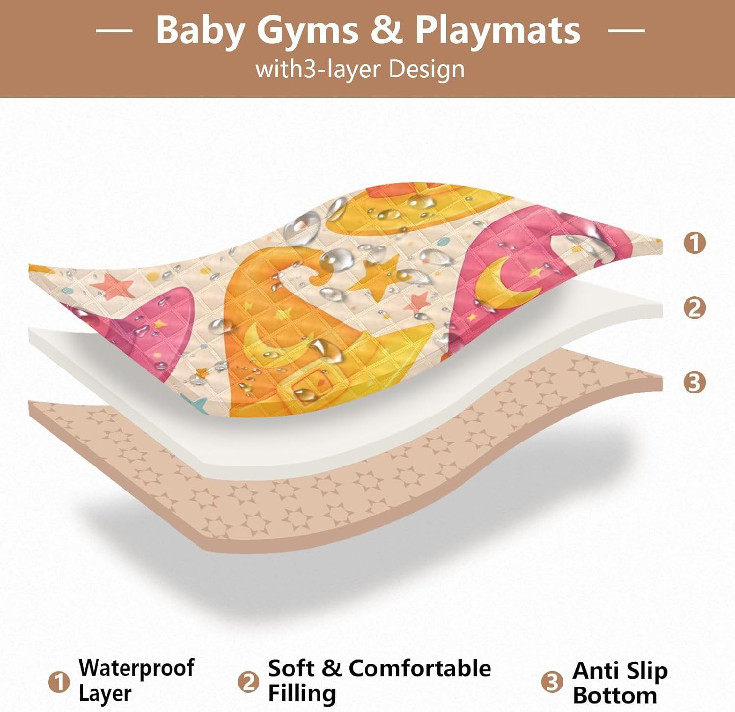 Graffiti Colorful Magic Hat Baby Play Mat, 50“ X 50” Washable Folding Crawling Mat, Baby Floor Mat, Soft, Non-Slip