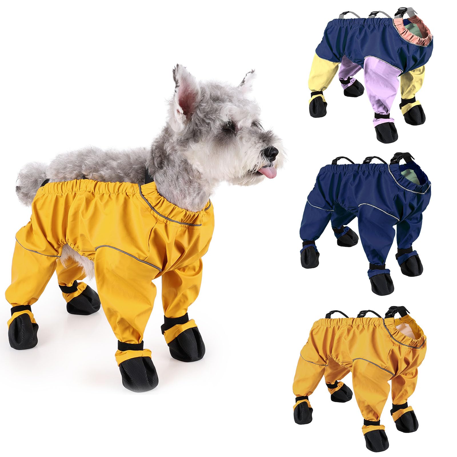 Dog Waterproof Anti Dirty Non-Slip Four Leg Pants Boots with Suspenders Reflective,Adjustable Dog Paw Abdominal Protection Cover Outdoor Walking Hiking Bootie for Small Medium Dogs_M(Yellow)