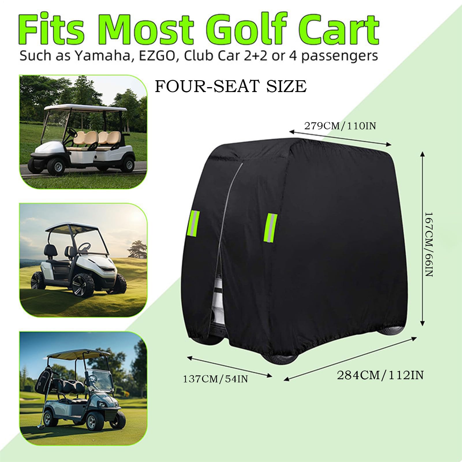 Housse de Protection pour Golfette - Protection Imperméable pour Golf Cart avec Toit Antivents,Bâche Renforcée Portable pour Garage, Pluie et Transport d'Adultes et Passagers