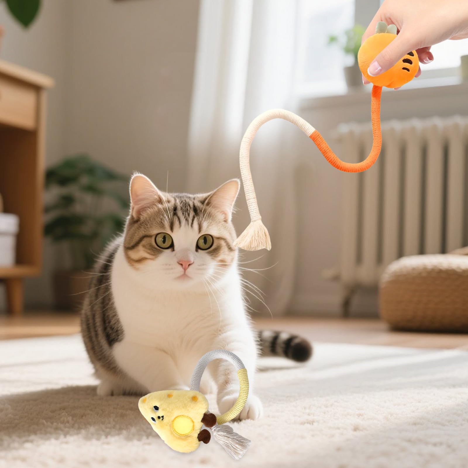 DEARBAG 4 PCS Cat Chew Rope Toys, Handmade Cotton Cats Chew Toy with Plush - Image 4