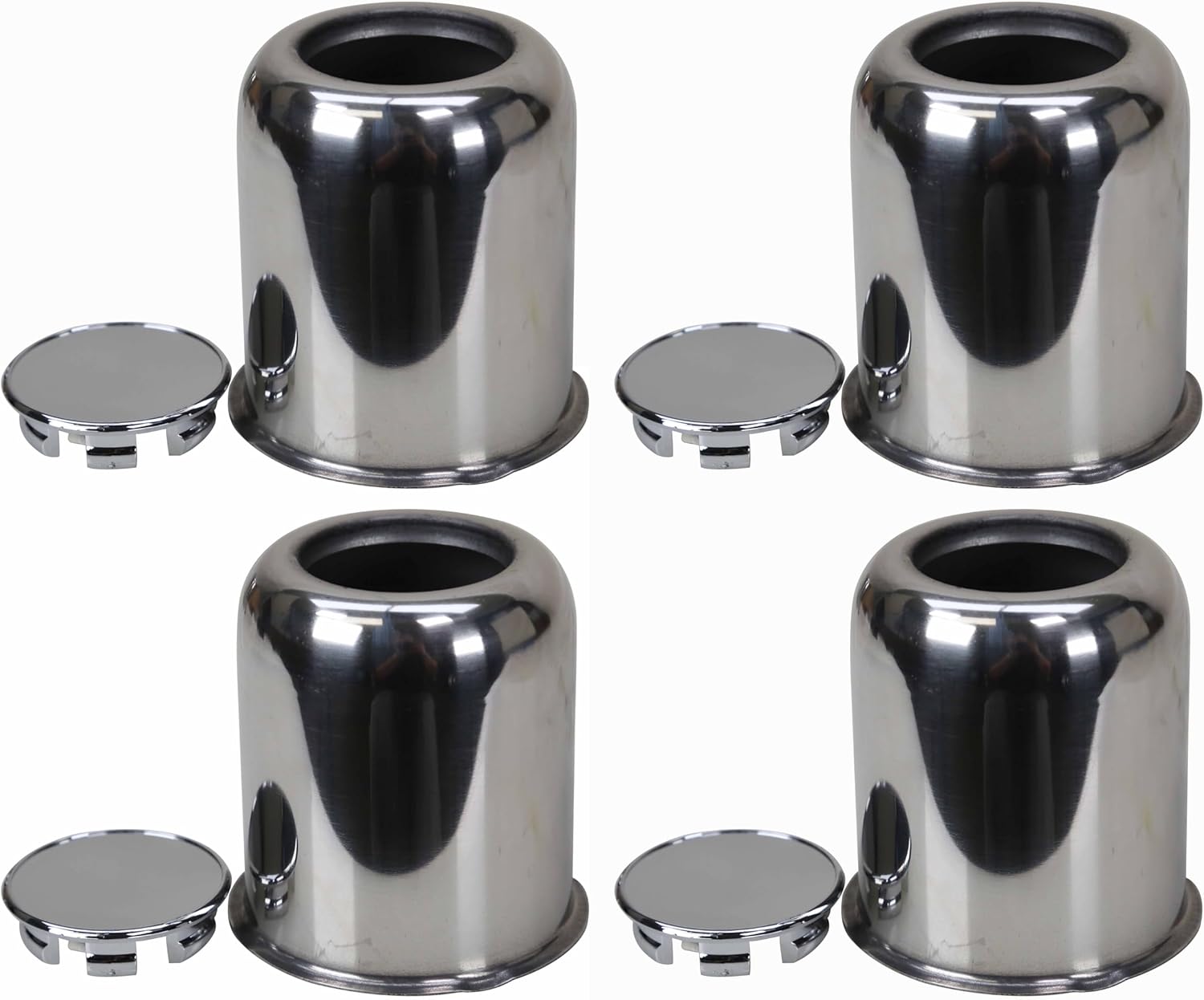 LIBRA Trailer Wheel Center Caps 3.19" Stainless Steel Push Through Easy Lub Style, Set 4
