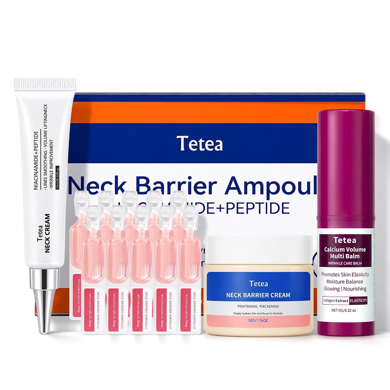 Neck Firming Cream Set with Calcium Multi Balm Stick, Peptide Ampoule and Hydrating Neck Cream, Neck Care Routine for Crepey Skin, Helps Smooth the Look of Neck Lines