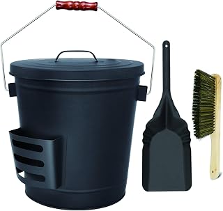 Hisencn Ash Bucket with Lid and Shovel, 5.15 Gallon Large Galvanized Metal Coal and Hot Ash Pail for Fireplace, Hearth, Charcoal Wood Fire Pits Burning Stoves Indoor and Outdoor