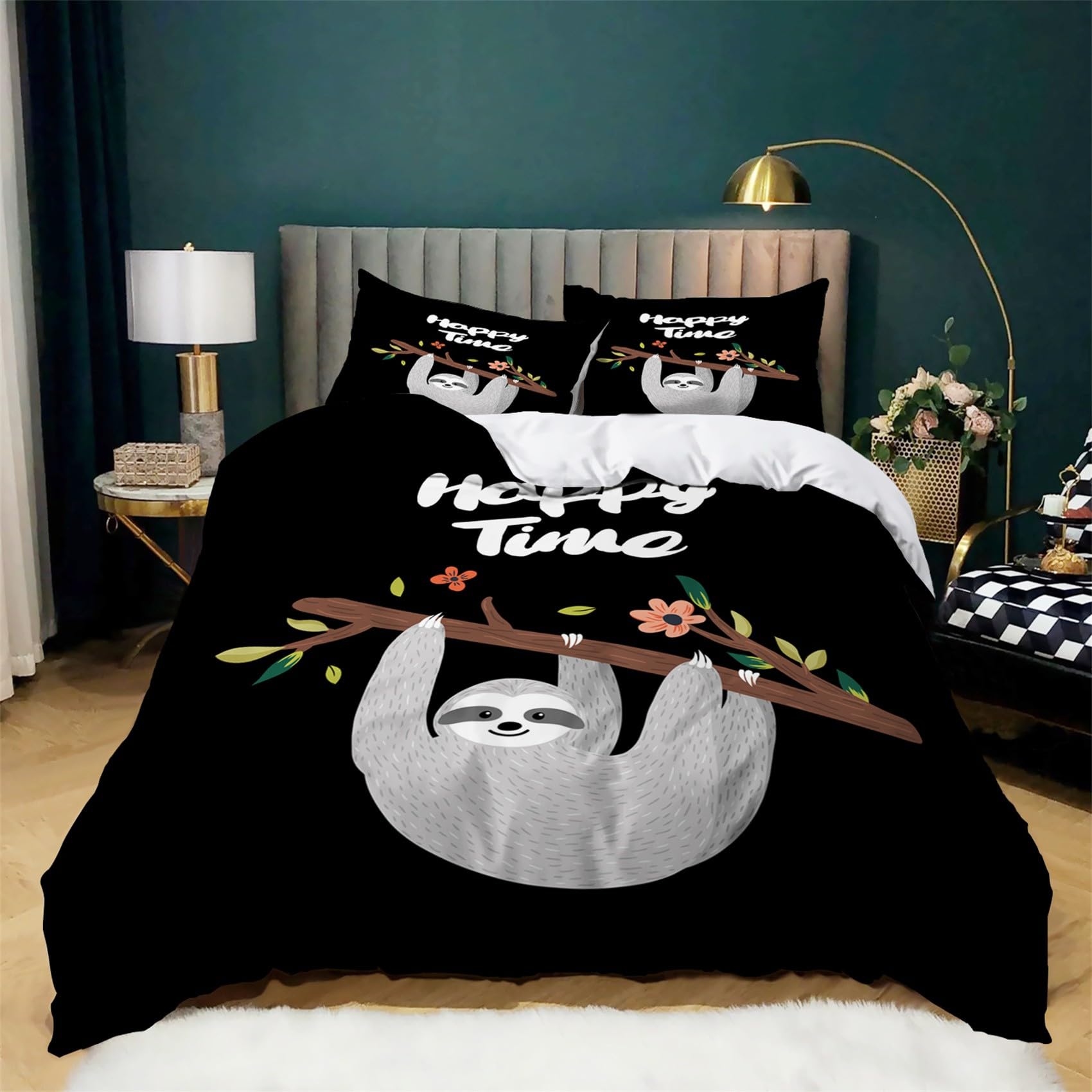 WHUOEUCO 寝具セット 3D 漫画の動物のナマケモノ クイーン 210 x 210 cm キング サイズ ピローケース キルト 羽毛 寝具 布団カバー セット カップル おしゃれ