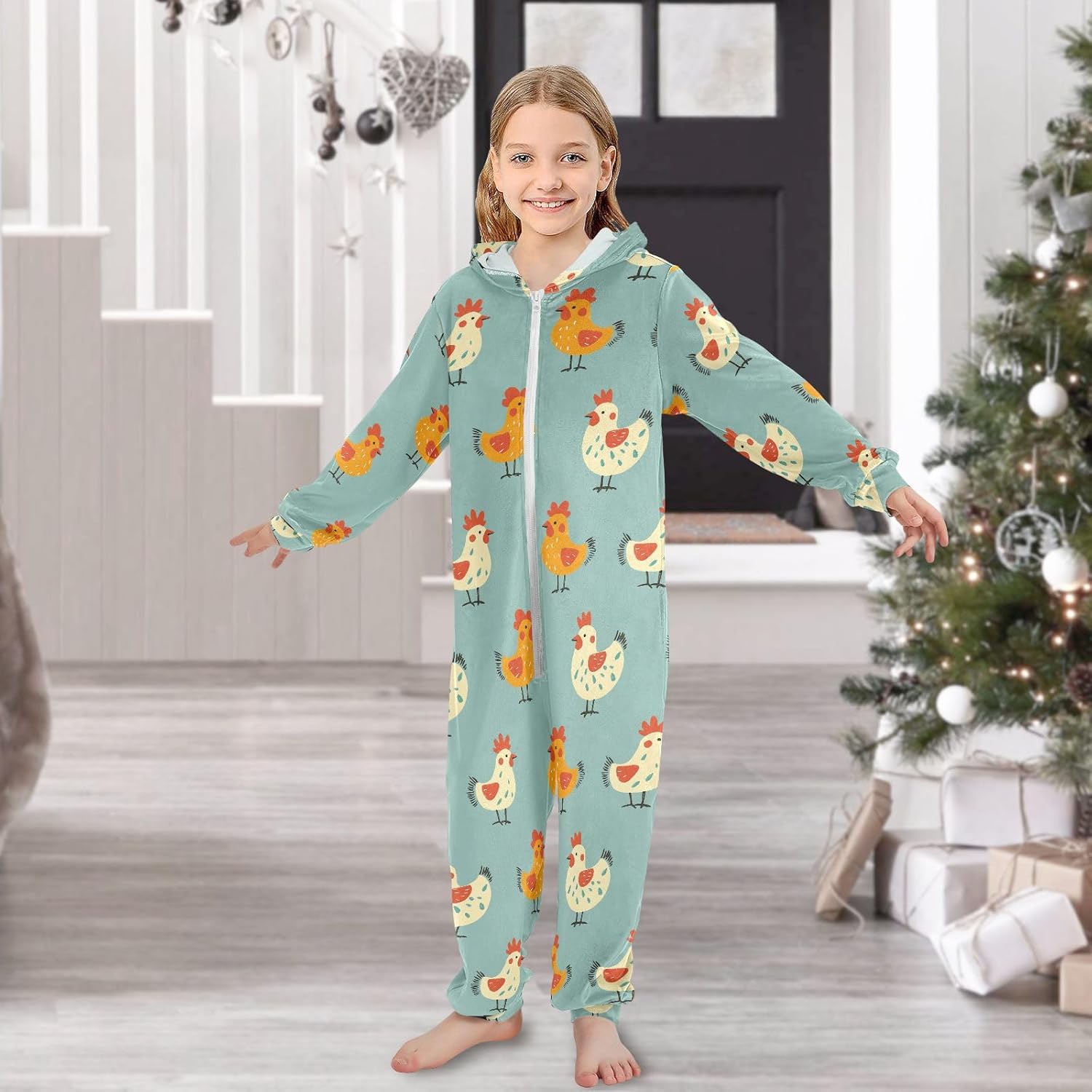 Sleepwear Holiday Pajamas Long Sleeve Hooded Blanket Sleeper Pjs for Parties Sleepovers 4-14Y