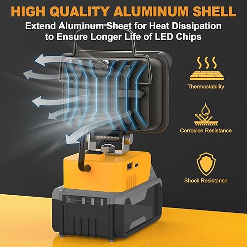 Miniatura 8 de Luz de trabajo LED inalámbrica para batería Dewalt de 18 V, interruptor de alimentación mejorado de 48 W, 4800 lúmenes, luz de inundación debajo del
