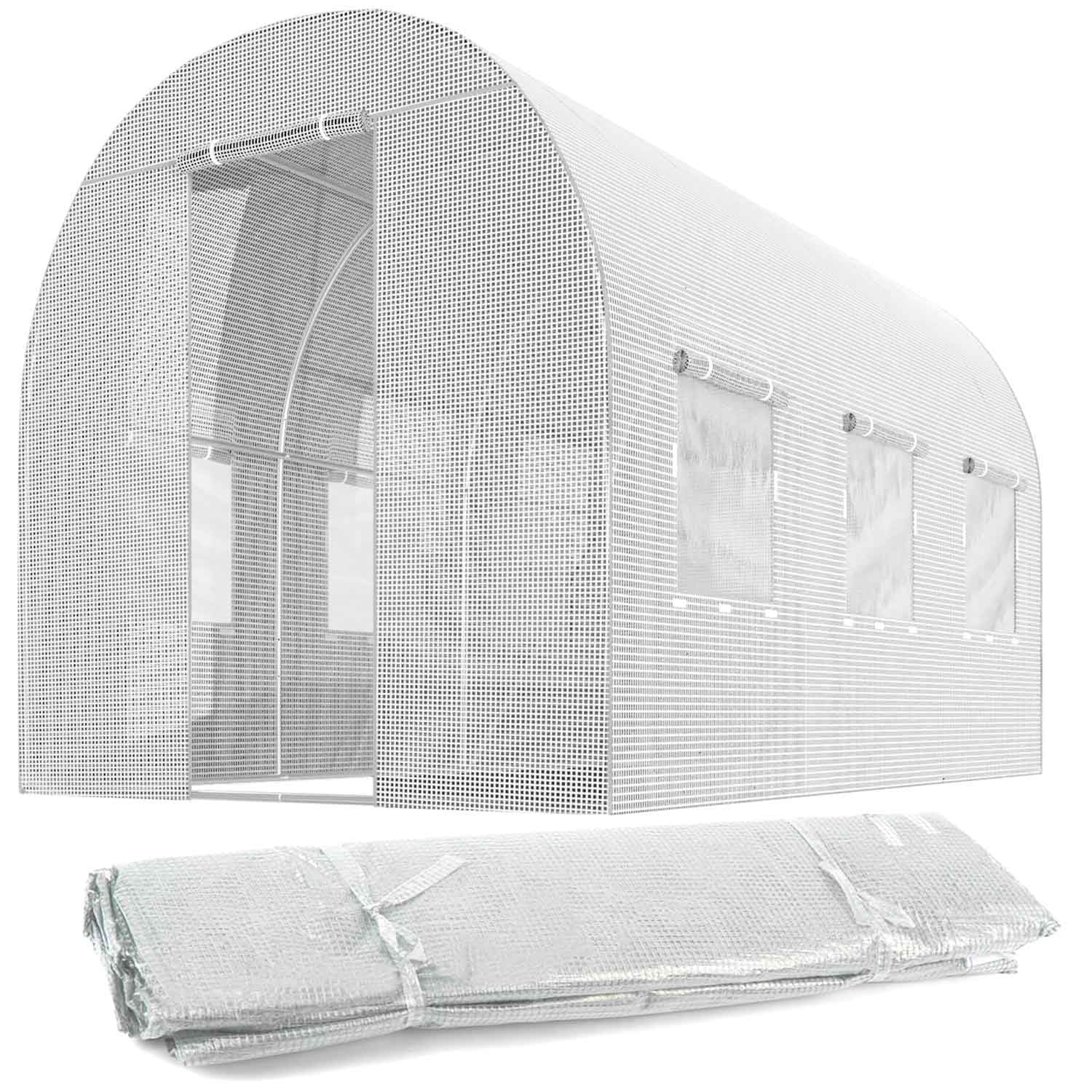 Ersatzfolie für Folientunnel Gewächshaus - 2 x 3 m - 6 m2 - UV4 Schutz - Treibhausfolie mit Fenstern und Moskitonetz - Robuste Gartenfolie - Folie ohne Gestell - Weiß