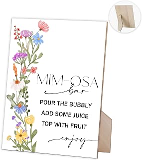 Floral Mimosa Bar Sign, Mimosa Bar Decor for Wedding Reception & Event Party, Table Centerpieces, Bridal Shower Decor, Wedding Party Sign, Wood Signage With Stand
