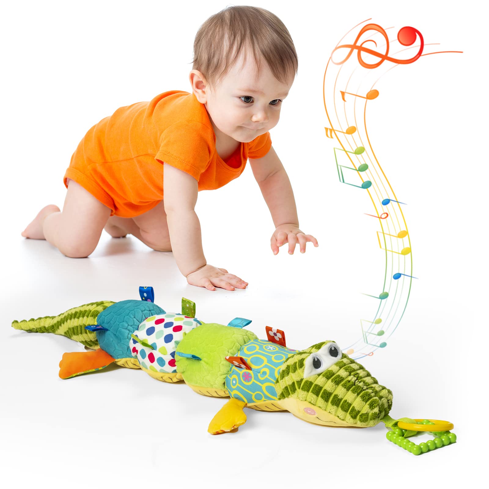 JollybabyBaby Toys, Tummy Time Baby Toys with Rattles, Crinkle, Newborn Baby Musical Toys for Infant 0 3 6 9 12 Months Boys & Girls-Alligator