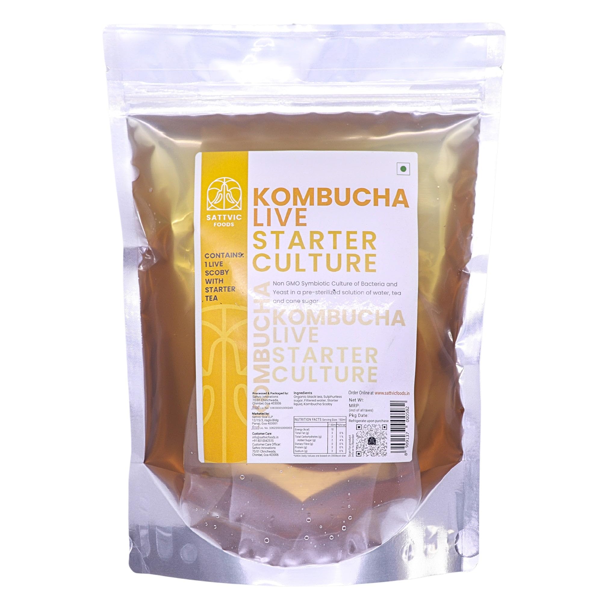Sattvic Foods Kombucha SCOBY (400 g) | Endless Brewing with Tea & Sugar | Natural, NON-GMO, Live Culture | Probiotic-Rich, Gut Health & Immunity Support, Hangover Remedy | Grows Baby SCOBYs