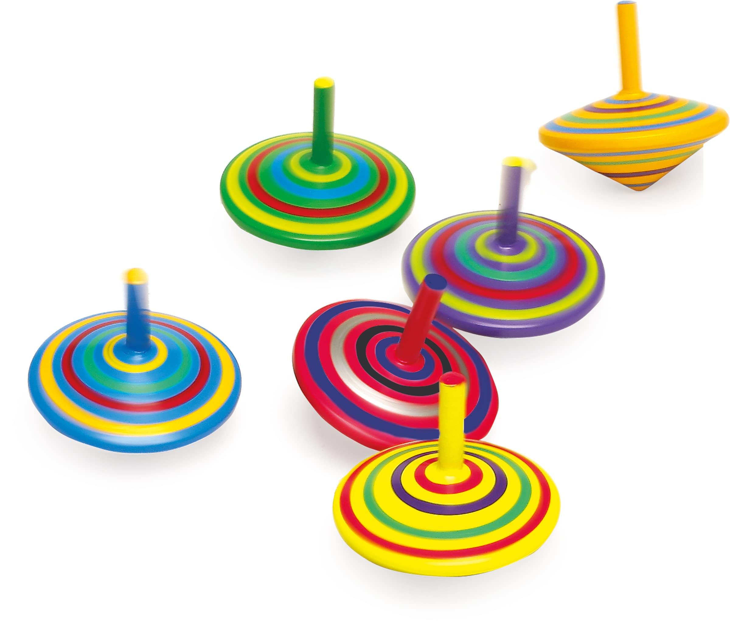 small foot Wooden Spinning Tops, Set of 6 with Colourful Paints and Patterns, Colour Effect when Rotating, from 3 Years, 1730, 6 x 6 x 6 cm