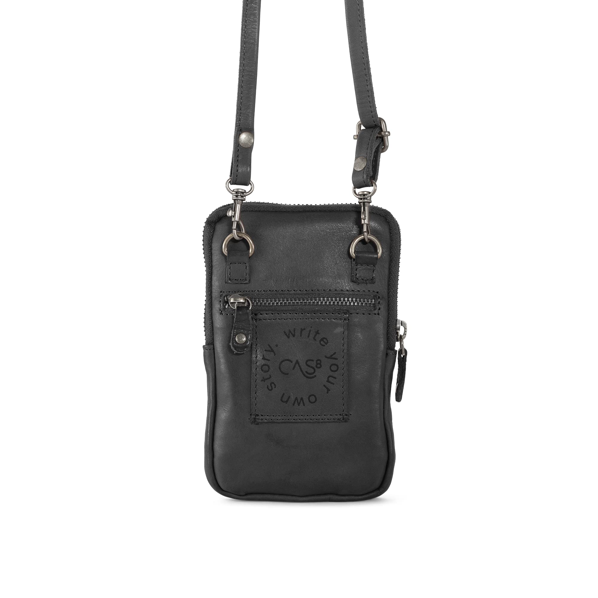 LOLA Handytasche zum Umhängen, Smartphonetasche aus 100% Leder mit RFID-Schutz, Umhängetasche für Frauen, 6 Kartenfächer, verstellbarer & abnehmbarer Gurt, graphite