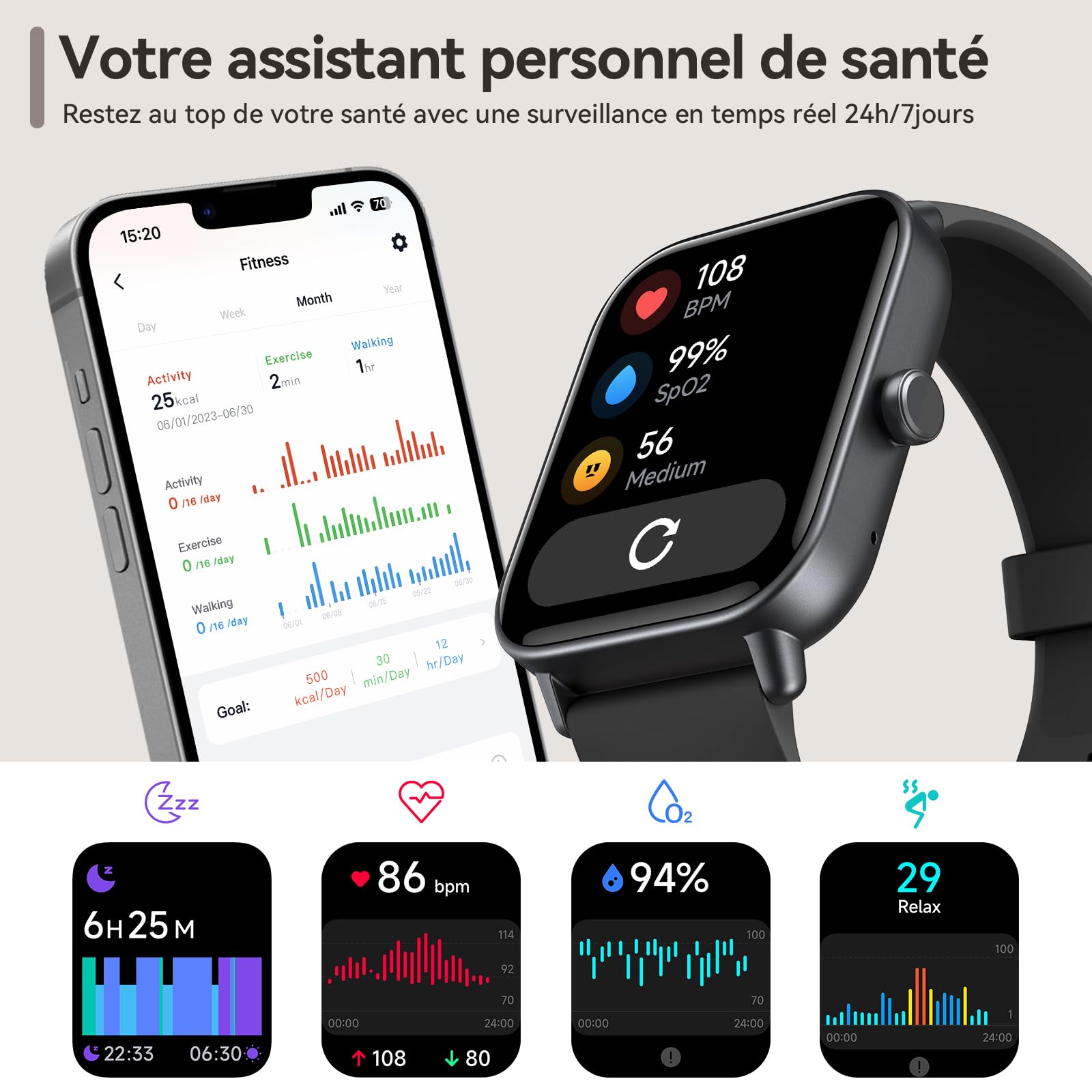 aeac Montre Connectée Homme Appel Bluetooth, Alexa intégrée 1.8" Smartwatch Moniteur de SpO2 Cardiofrequencemetre Sommeil, 100 Modes Sportifs Podometre Calories Etanche IP68 pour Android iOS, Noir