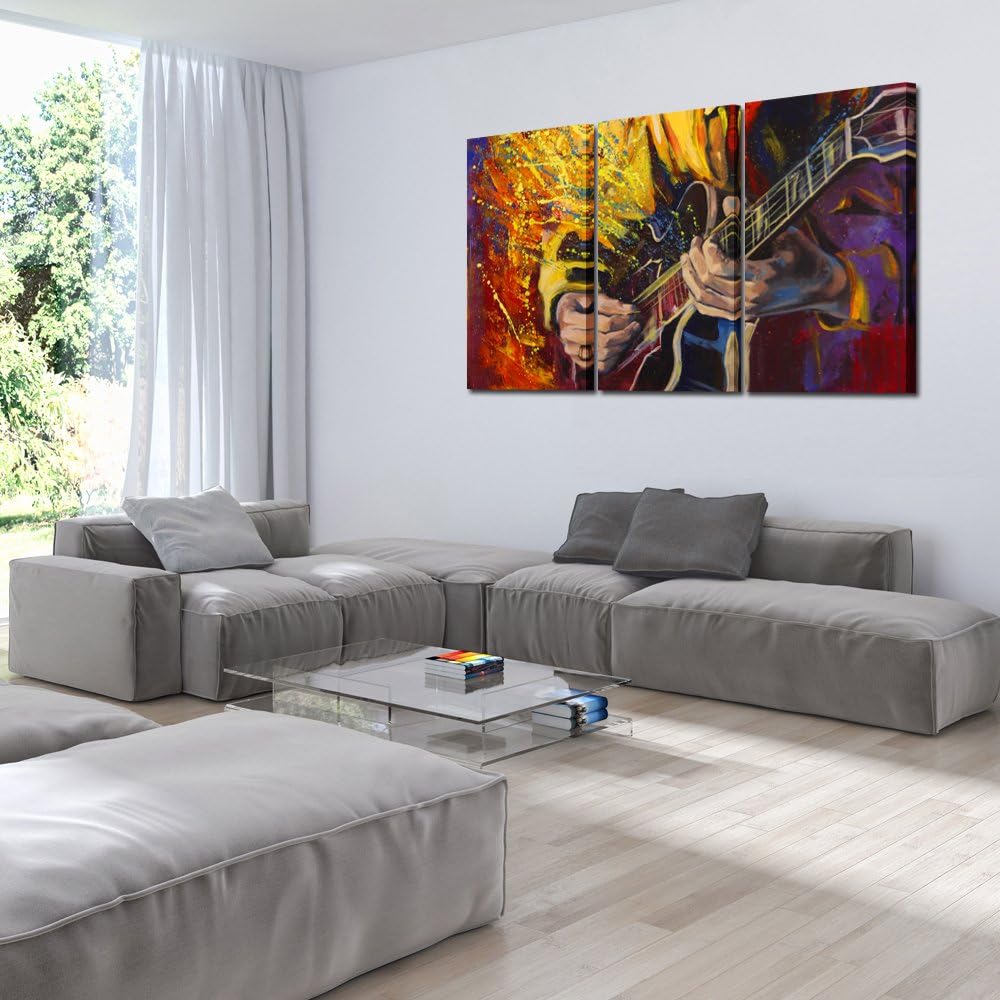 KREATIVE ARTS Large 3 Panel Wall Art Painting Music Picture Jazz Guitar Oil Painting Printed On Canvas Stretched By Wooden frame For Living Room Decor 16x32inchx3pcs