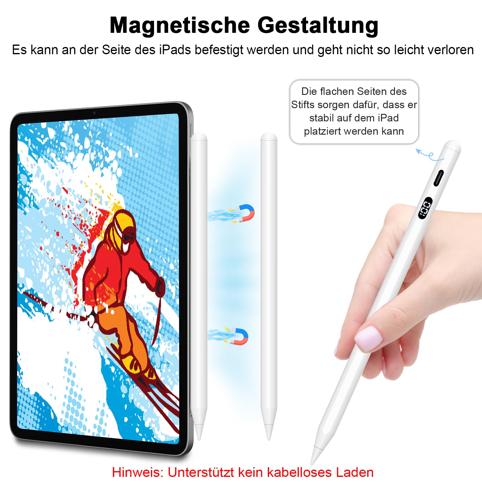 Rysik do iPada (2025-2018): rysik do iPada z wyświetlaczem LED i wydajnością szybkiego ładowania USB-C - Palm Rejection & Tilt Sensitivity - Stylus Pen do i-Pad 6-11, Air 3-5/M2/M3, Pro 11/12.9"/13