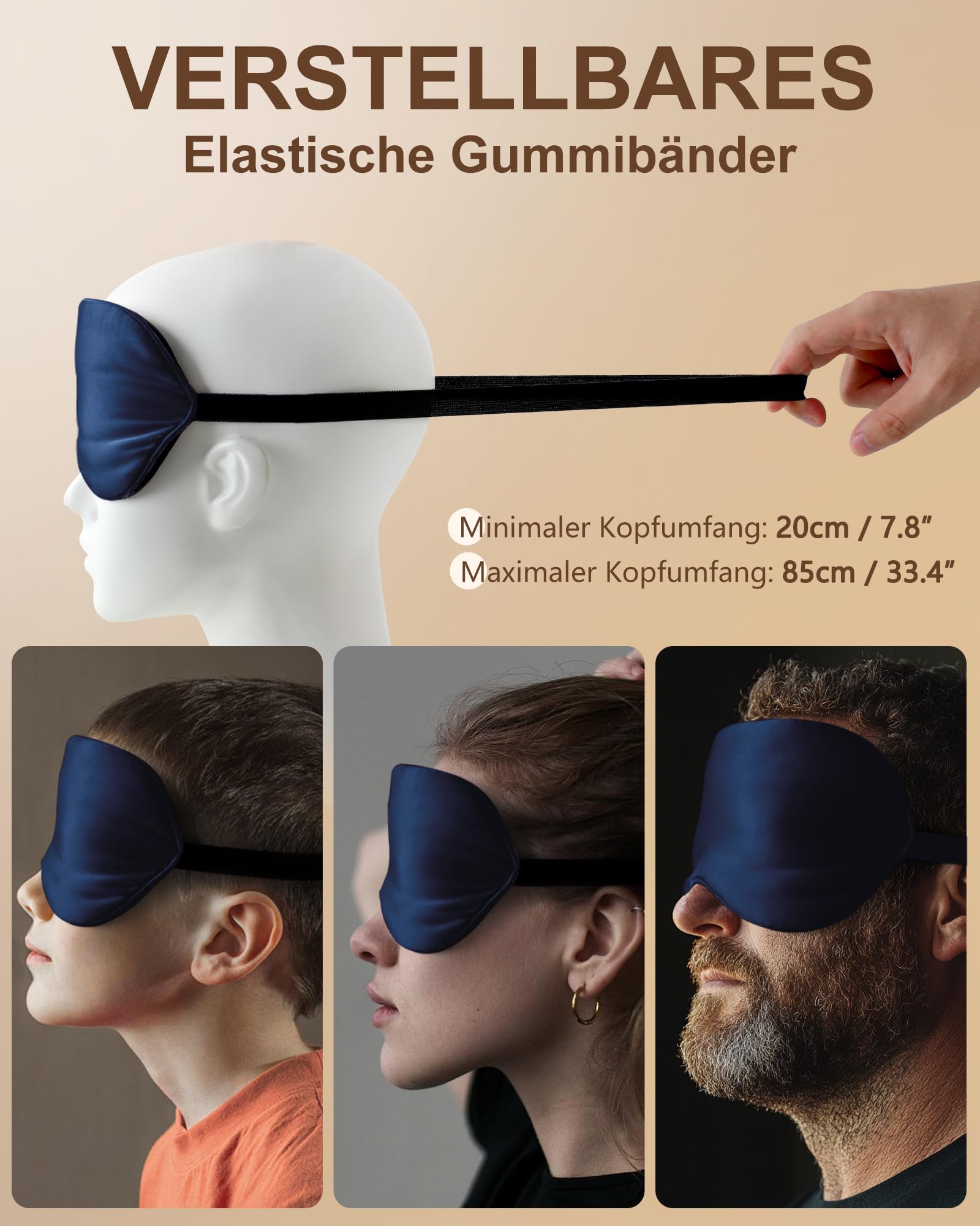 Aosun Maschera per dormire in seta per chi dorme sul fianco, 100% seta di gelso biologica, 100% con blocco della luce, con fascia regolabile per donne e uomini e bambini, maschera compatta per gli