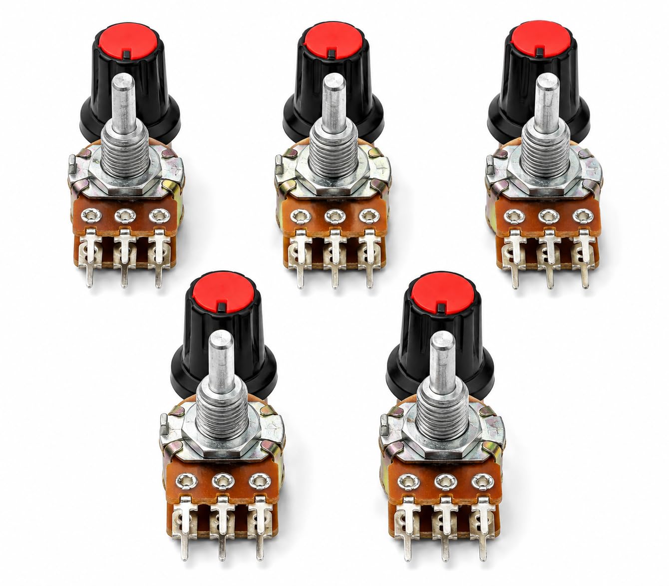 5 Pcs B 100K ohm Dual Potentiometer, (D-Shaft) Variable Resistor Volume Controller | Variable Resistor, Volume Controller, Pack of 5, D-Shaft Design, 100K Ohm-picture-33