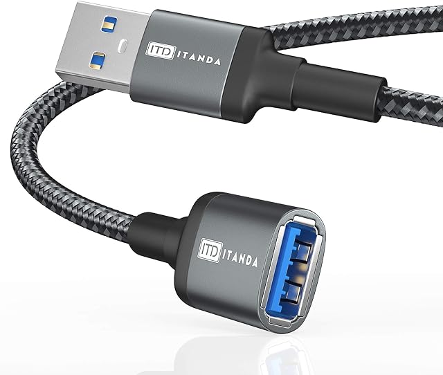 ITD ITANDA USB Extension Cable USB 3.0 Extension Cord Type A Male to Female 5Gbps Data Transfer for Keyboard, Mouse, Playstation, Xbox, Flash Drive, Printer, Camera and More (15FT, Grey)