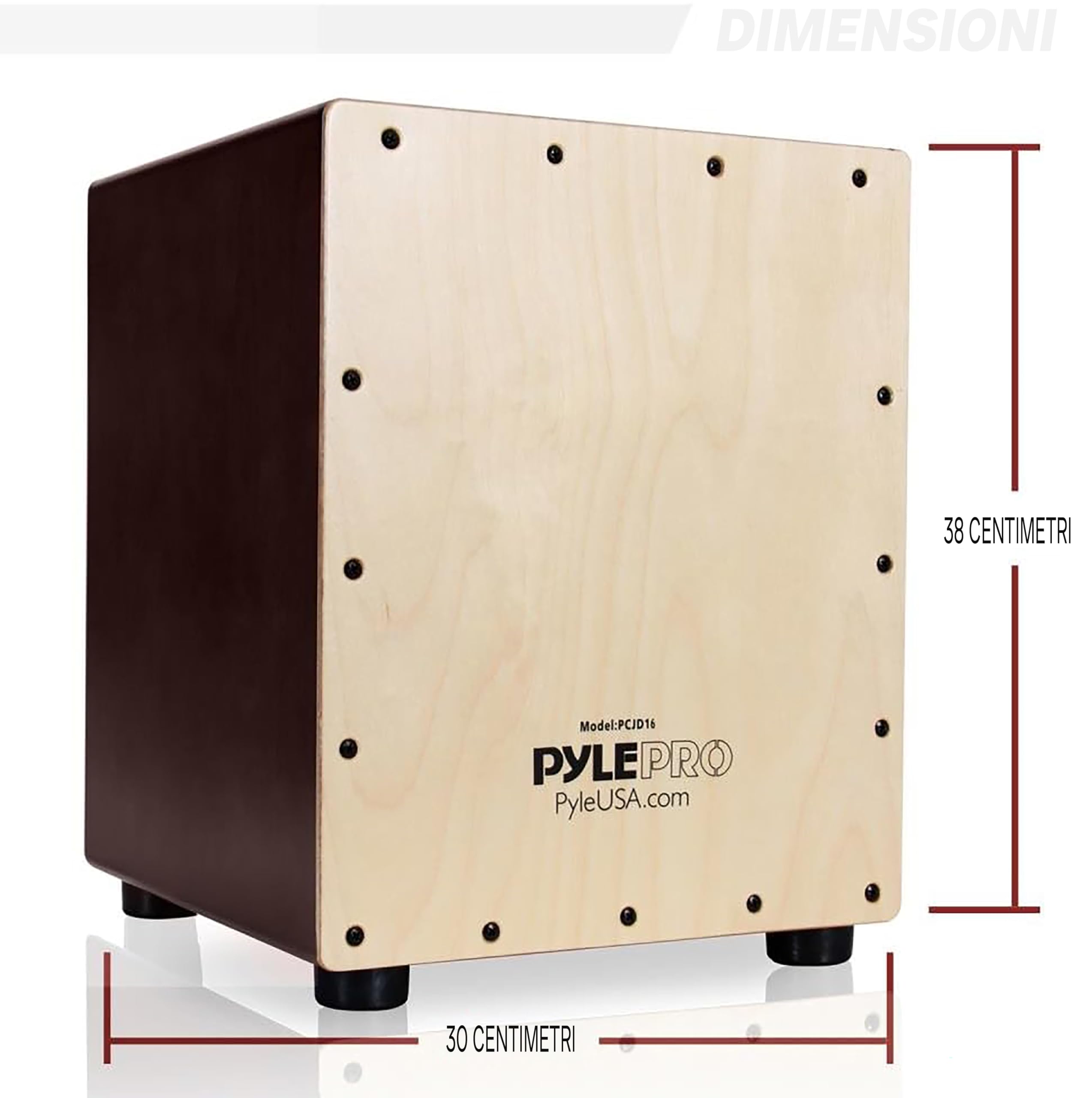 Pyle Cajon Strumento Musicale in Betulla Compatto, Percussione in Legno con Corde Interne, Suono Profondo, per Bambini e Adulti