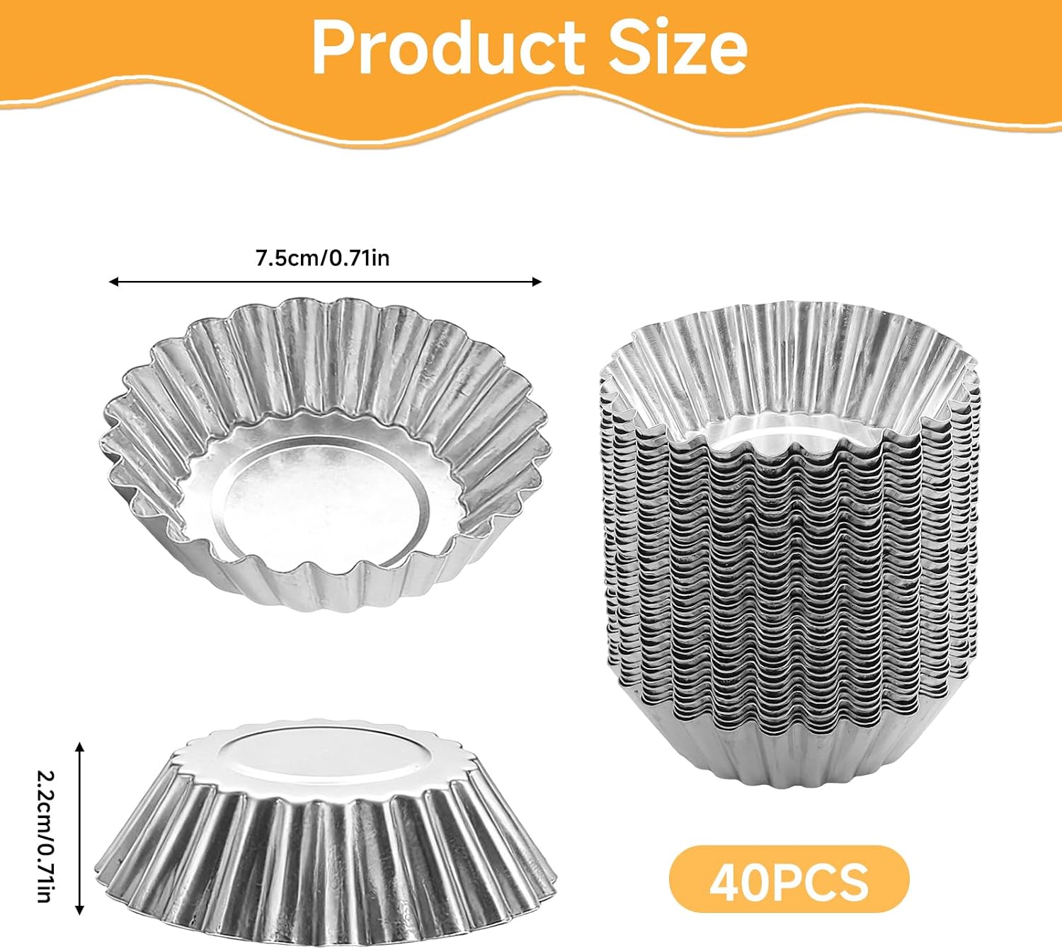 40 Pcs 2.75 Inch Egg Tart Molds, Non-Stick Aluminium Tartlet Pans for Baking, Ensaymada Molder Filipino Style for Home Bakers Pastry Chefs Mini Pie Cupcake Dessert