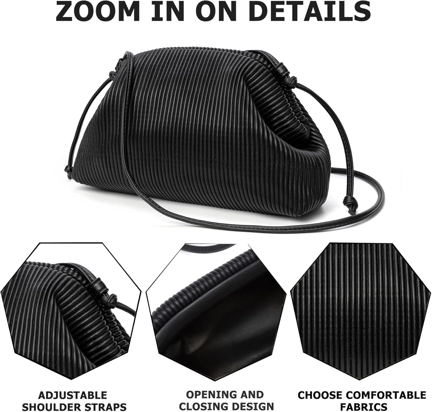 KingTo Clutch Purses for Women, Soft Cloud Bag Fashion Dumpling with Ruched Pouch Handbag for Crossbody Shoulder - Image 6