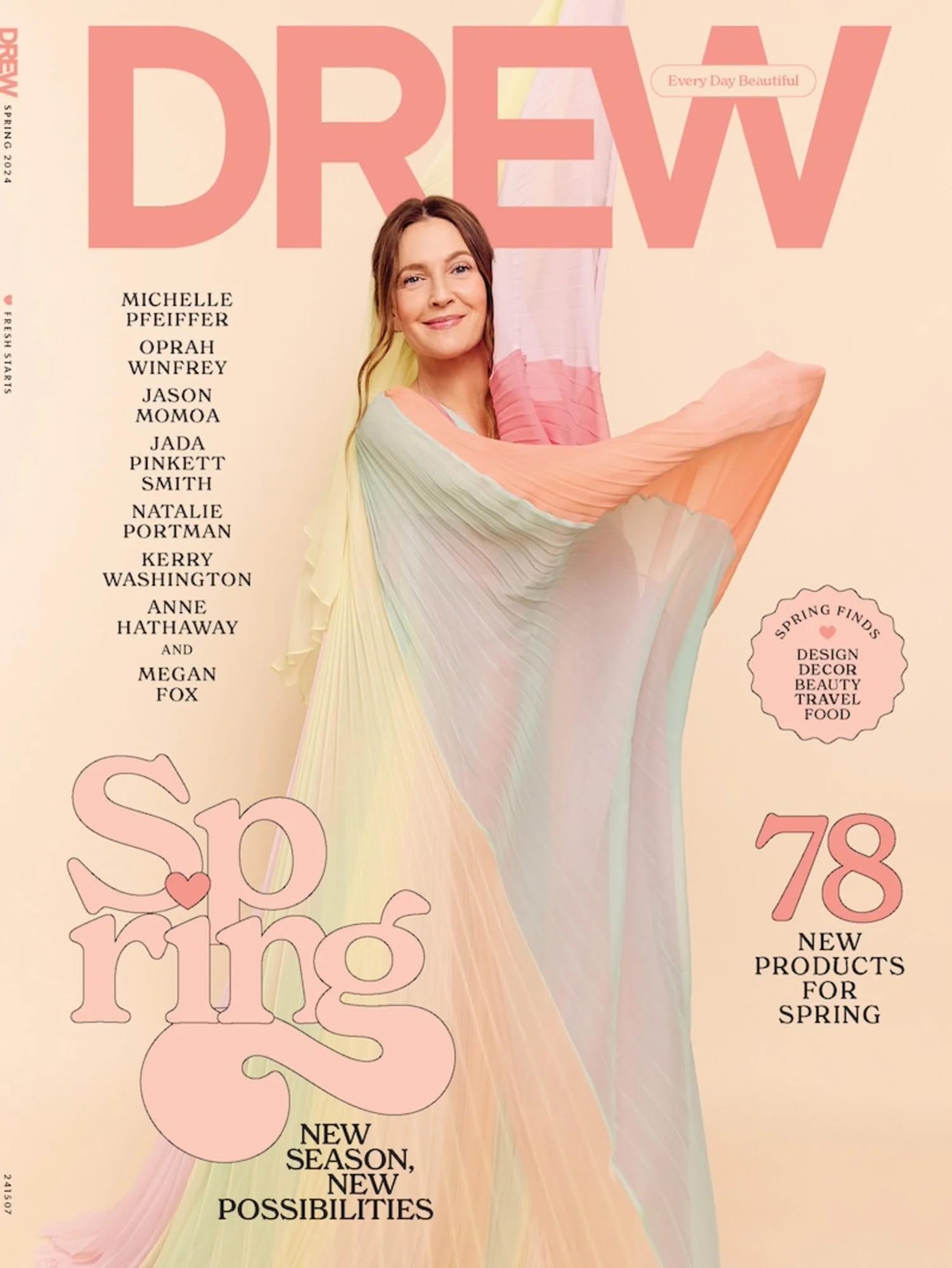 DREW Barrymore Magazine - Spring 2024 Issue: 78 Spring Finds, Design, Decor, Beauty, Travel, Food, Cookbook Club, Q&A, Show Guests, Oprah Winfrey, Anne Hathaway & Megan Fox! Single Copy
