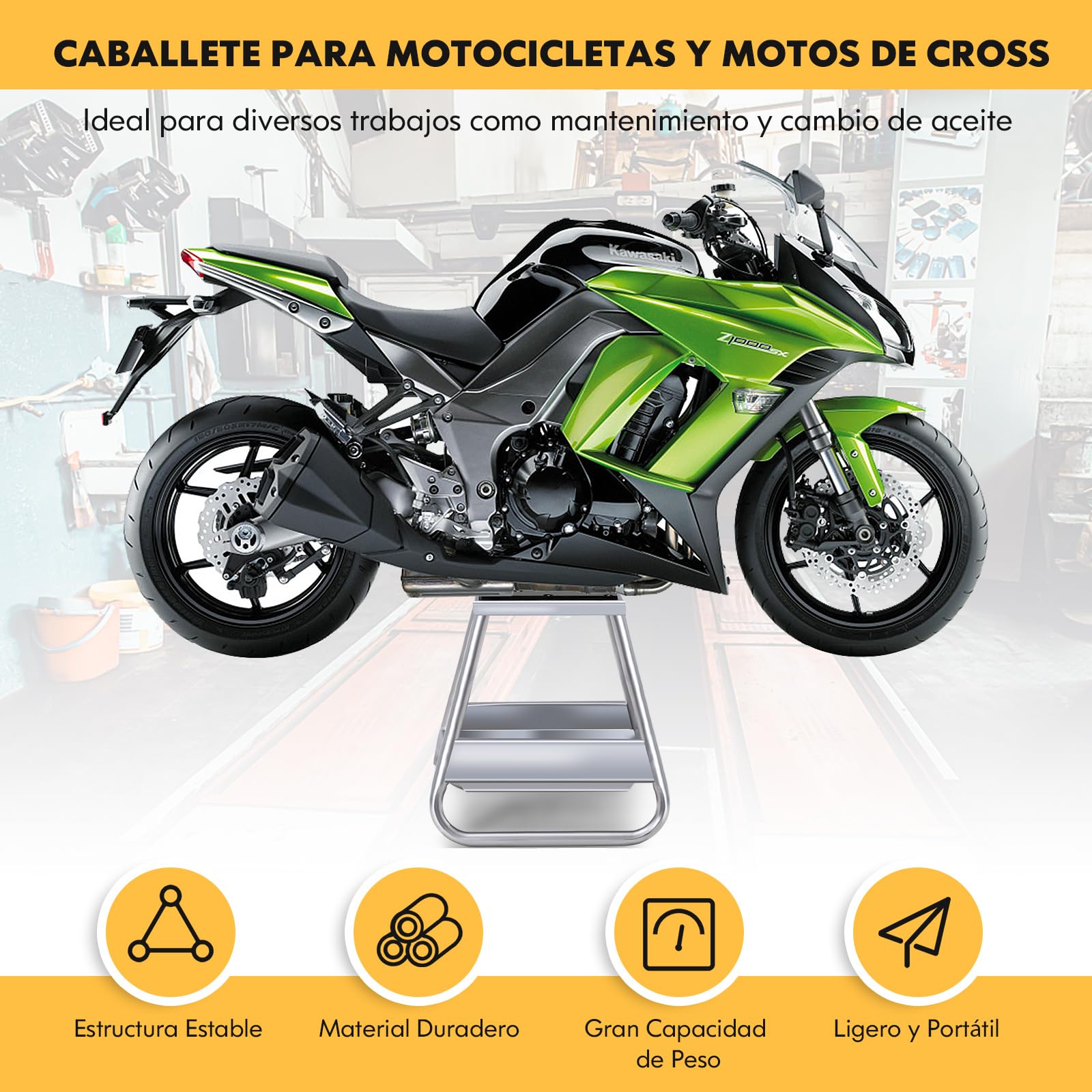 COSTWAY Soporte Elevador de Moto, Elevador Moto de Metal Resistente Con Bandeja de Aceite Extraíble Incluida y Parte Superior Antideslizante, Para Mantenimiento y Reparación, Capacidad de 450 KG