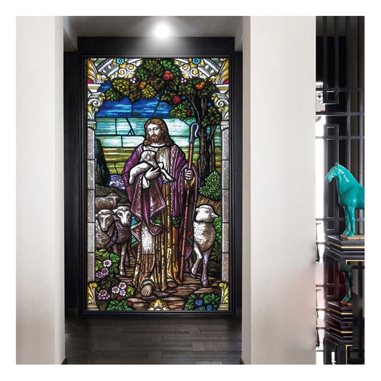 Window Film, Church Stained Glass Decorative Film Anti-UV Anti-UV Static Privacy Clings Film Jesus Religious Figures Decor,24,120x120cm