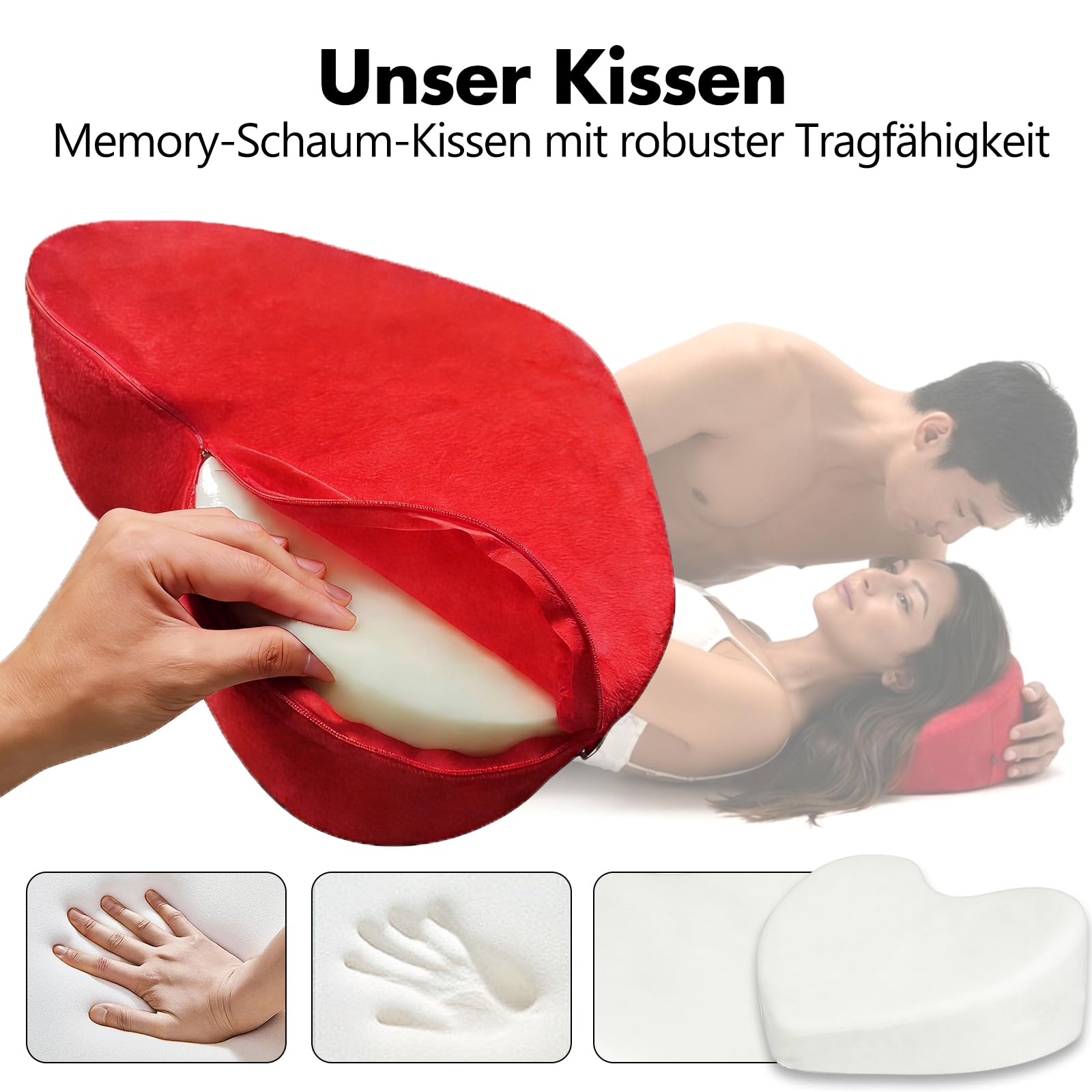 Sex Kissen Herzförmiges für Paare, Liebeskissen & Positionierungskissen Sexkissen, Sex Pillow Angeschrägtes Keilkissen als Paarkissen für Komfort Erotik Kissen & Ramps (Rot)