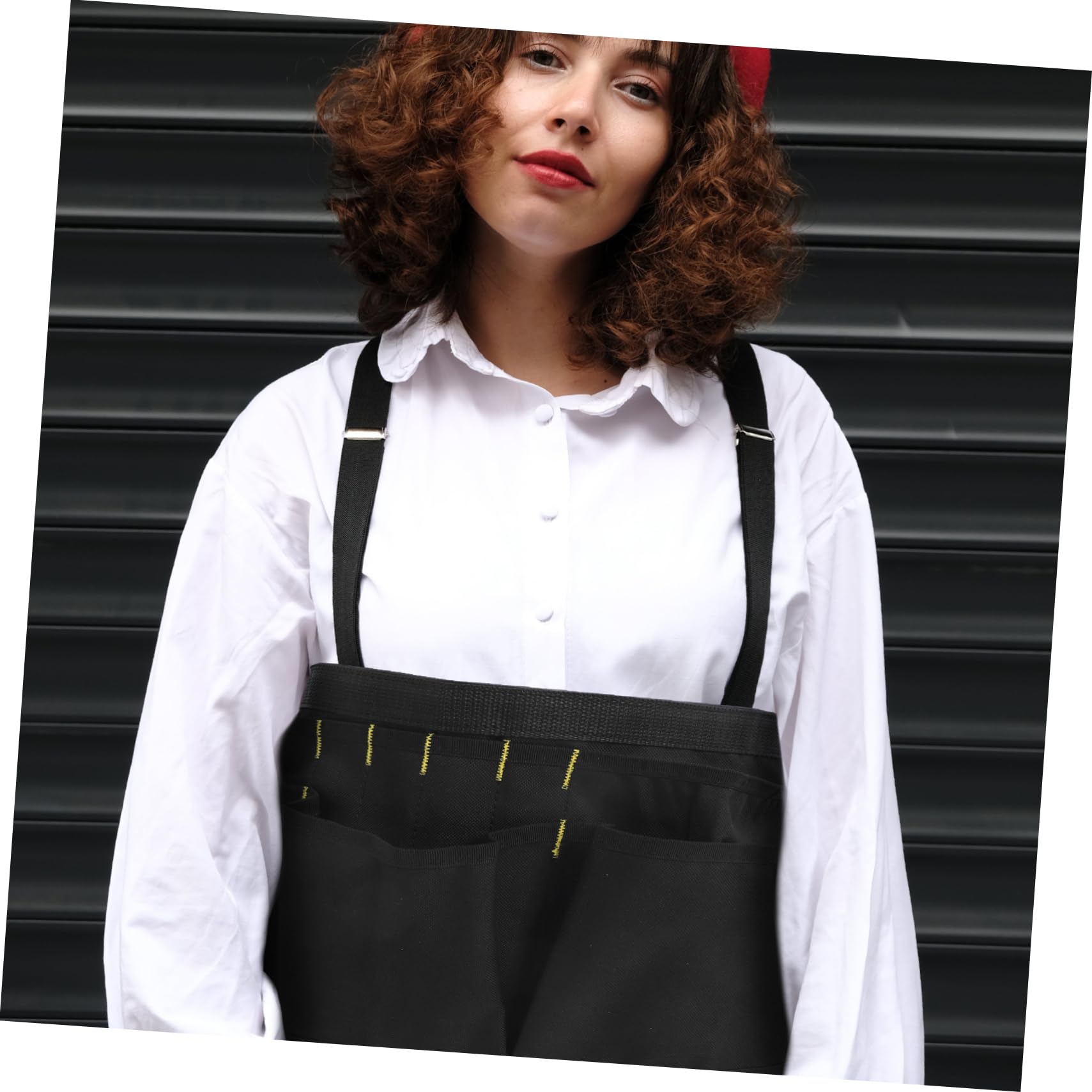 Grembiule da Carpentiere a Mezza Lunghezza in Canvas Nero con Tasche