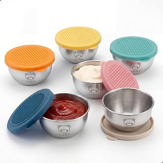 6-Pack Salad Dressing Container To Go (2.7 oz), Stainless Steel Condiment Containers with Leakproof Lids, Reusable Small Sauce Cups for Lunch Box, Picnic, Travel & Meal Prep, BPA-Free