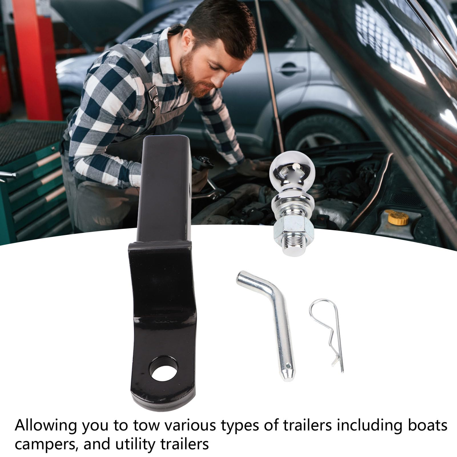 Asixxsix Gancio di Traino, 2,4 Pollici in Acciaio Regolabile Trailer Hitch Mount, Alta Sicurezza Durevole Facile Installazione Trailer Hitch Mount per Barche Campeggiatori