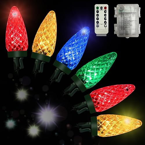 Miniatura 15 de Anycosy Guirnalda de luces de Navidad C3, 100 luces LED de fresa, funciona con energía solar, multicolor, 8 modos y temporizador para árbol de