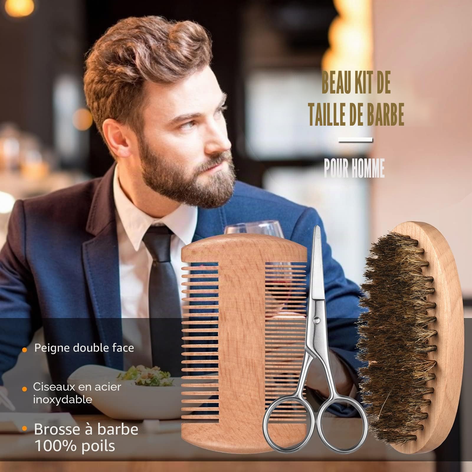 Kit Barbe Homme Complet 12 en 1 Kit de Soin Barbe Homme avec Rouleau Barbe Contenir Shampoing Barbe,Huile Barbe,Crèmes de Barbe, Peigne Barbe,Brosse à Barbe,Ciseaux Barbe, Rasoir, 10 lames Barbe
