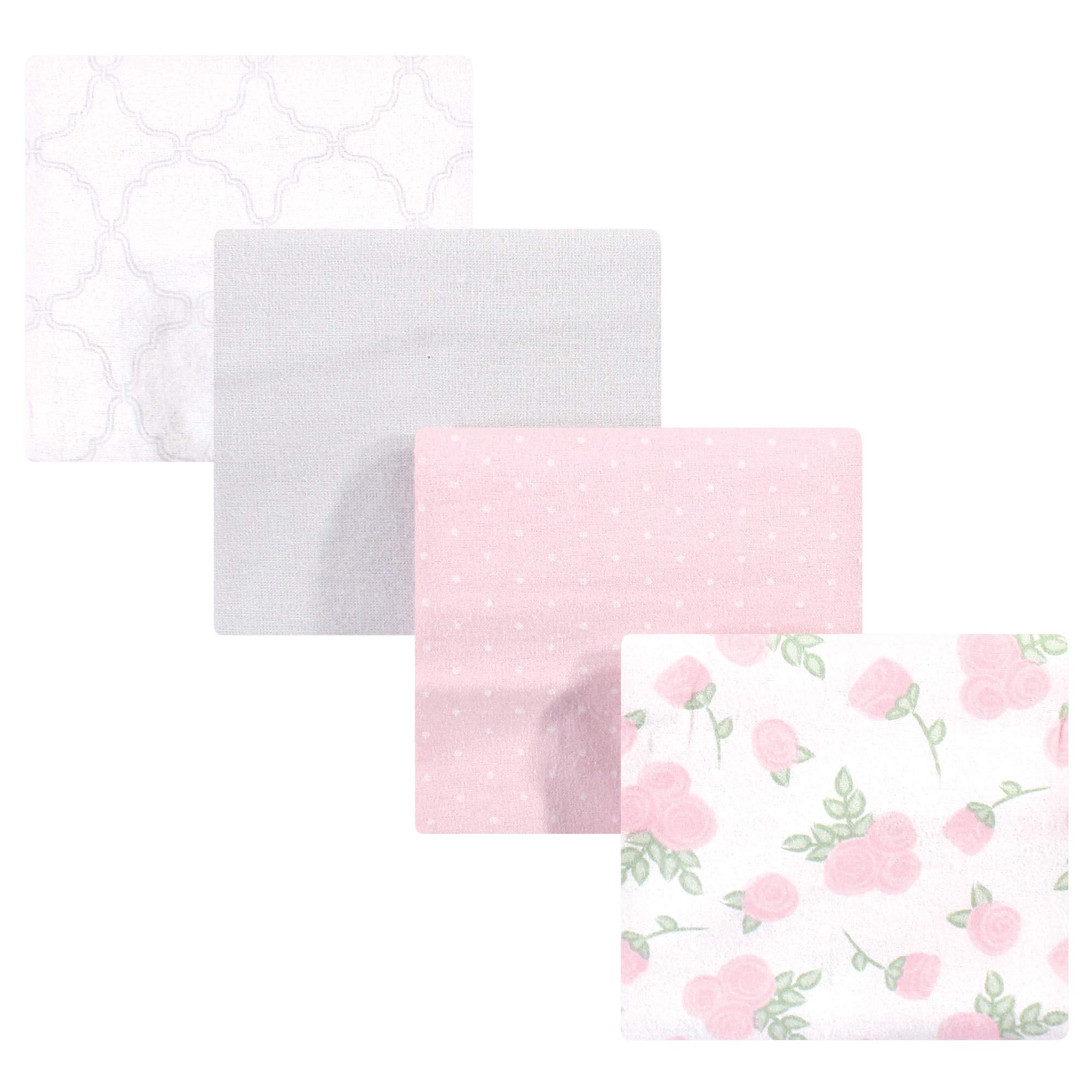 Hudson Baby Unisex Baby Cotton Flannel Receiving Blankets, Gray Pink Rose, One Size