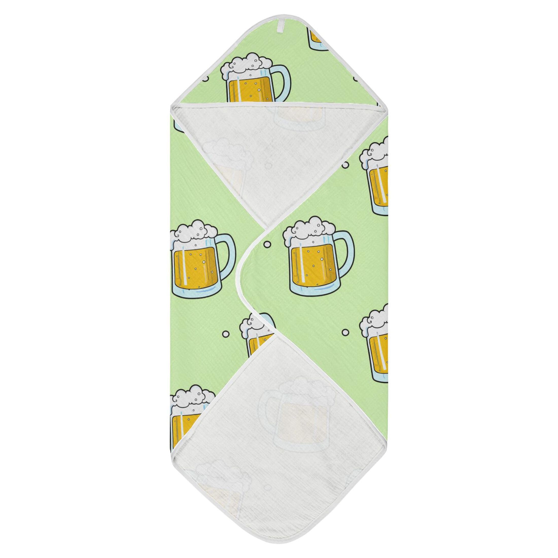 Kigai Baby Hooded Towel Absorbent Baby Bath Shower Towel with Hood for Newborn Boys Girls Babies Infant Toddler (Cartoon Beer Mugs 30 x 30 in)