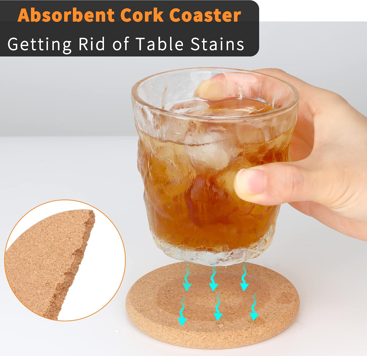 12 Pack 0.4" Ultra Thick Cork Coasters for Drinks 3.9" Diameter Febwind Large Coaster for Drink Absorbent Heat Resistant Round Edge Coasters Reusable Saucers for Hot&Cold Drink