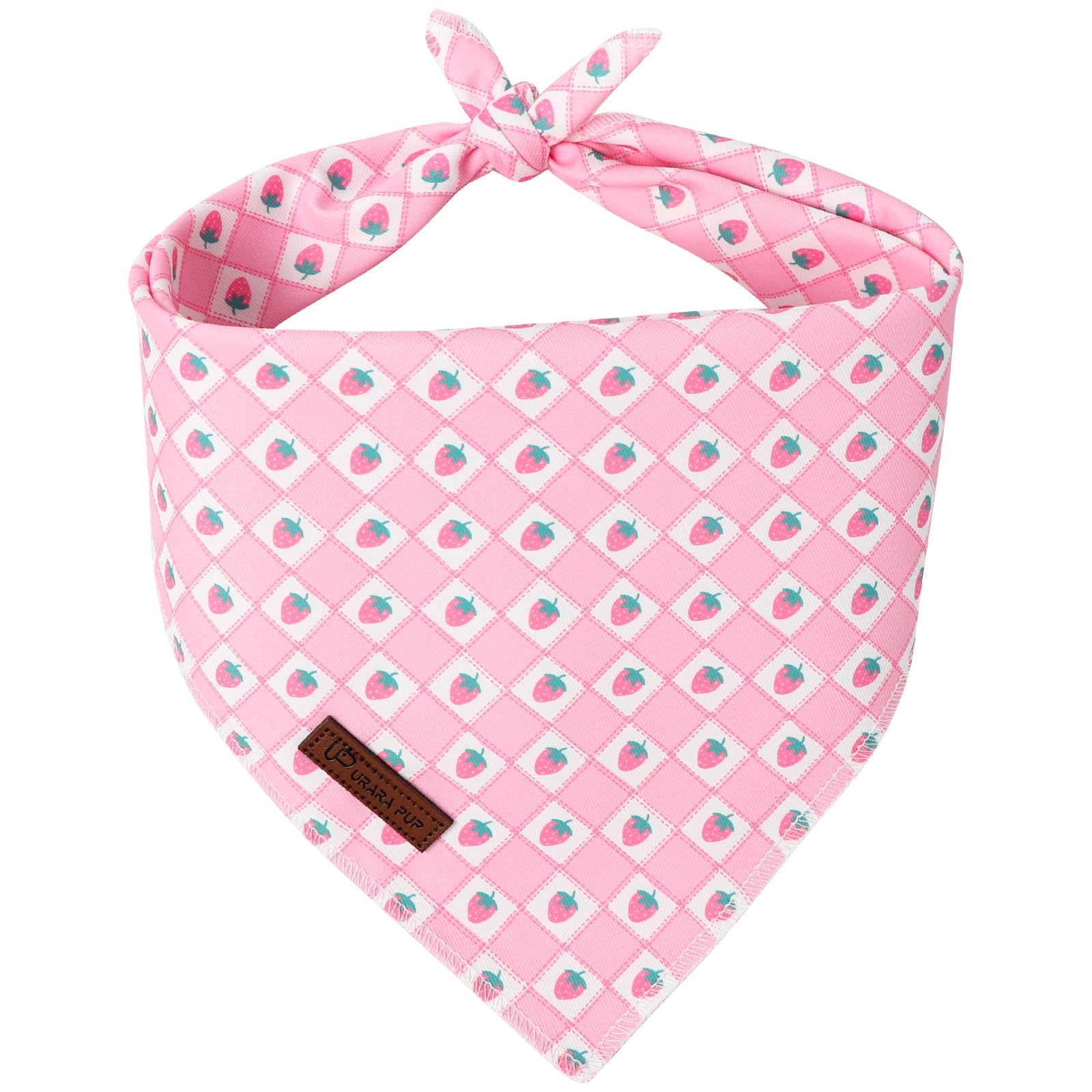 Spring Dog Bandana, UP URARA PUP Strawberry Triangle Bid Scarf for Medium Large Dogs, Cotton Kerchief for Girl Boy Puppies, Cute Spring Pink and White Bandana,L