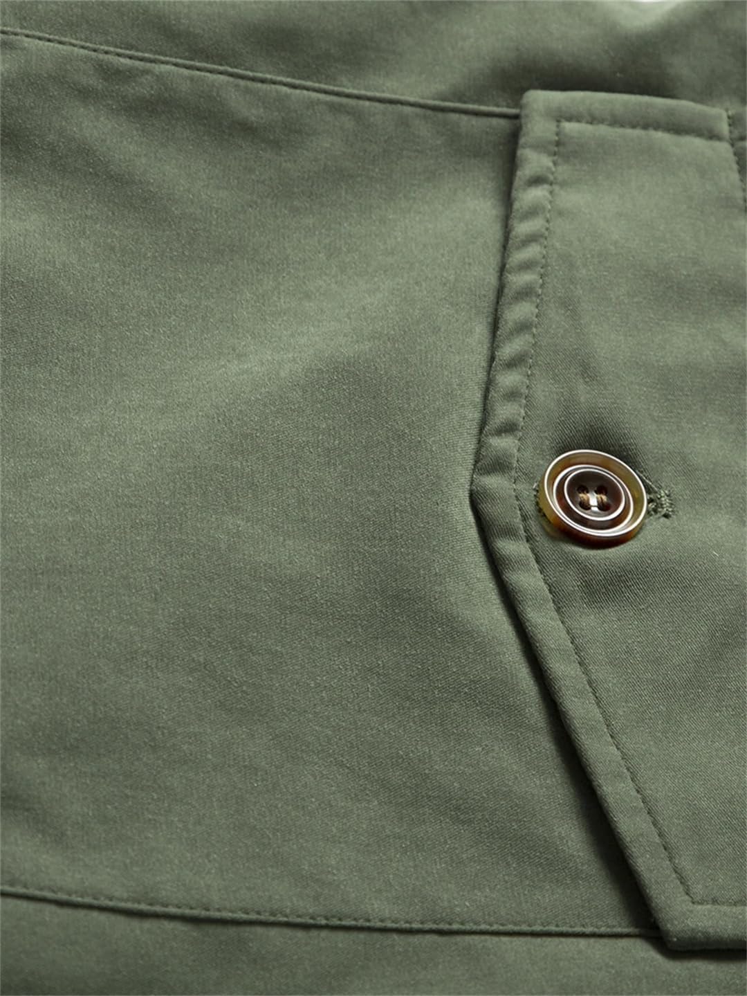 Men Outdoor Solid Stand Collar Zip Up Large Pocketed Camping Fishing Coat Loose Cargo Hiking Jacket