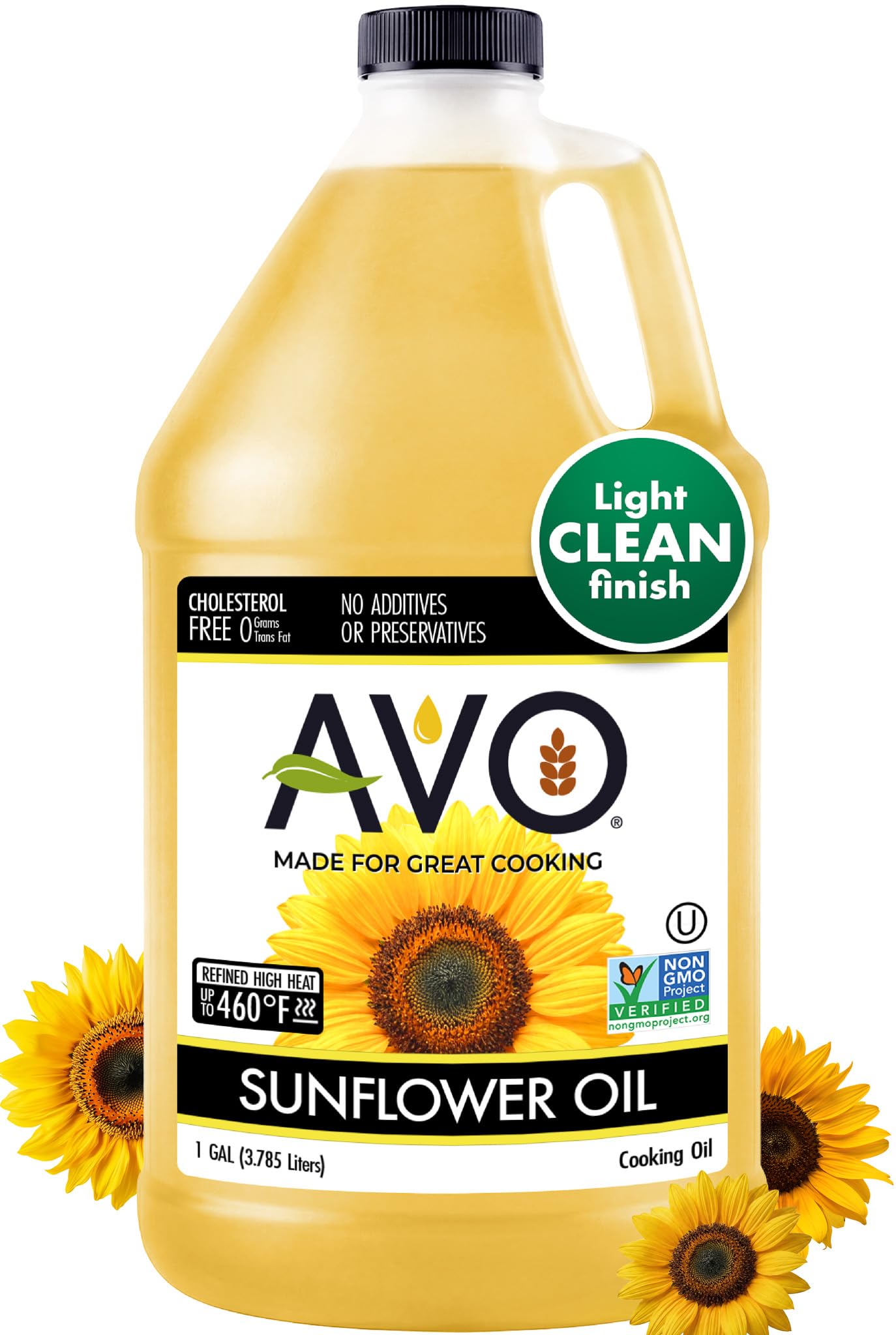 AVO High-Oleic Organic Sunflower Oil for General Cooking, 1 Gallon, Non-GMO Certified, Neutral Flavor Cooking Oil