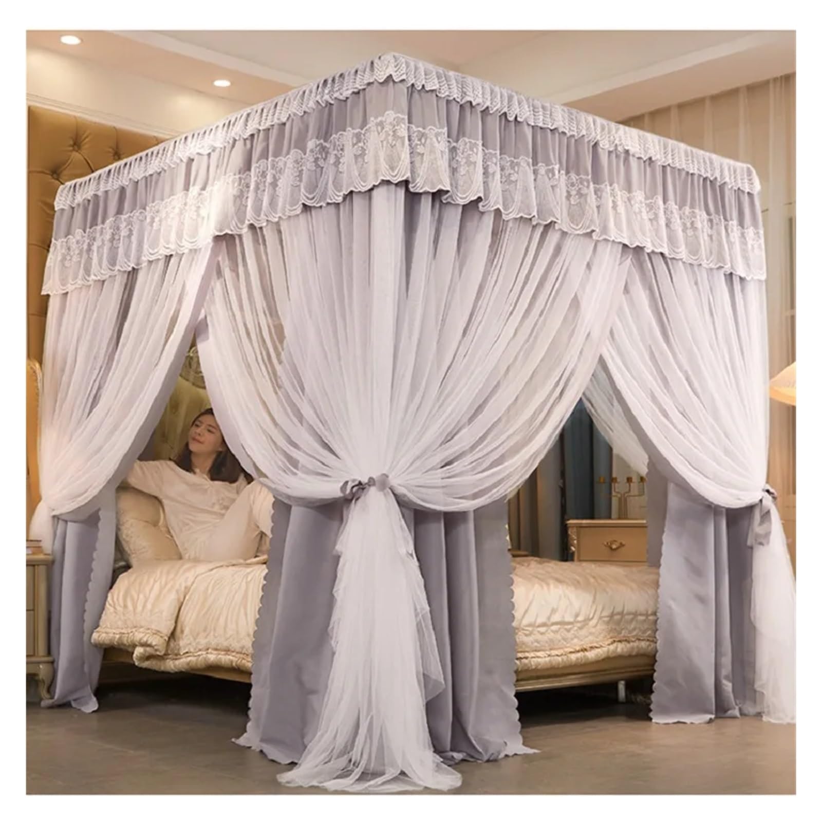 Rideaux de lit à baldaquin double couche occultant pour filtrer la lumière